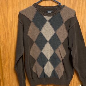 Haggar Men's Argyle Crewneck Sweater - Brown and Tan Size Small